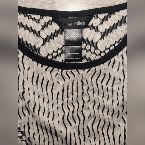 Ali Miles Black White Patterned Asymmetric 3/4 Sleeve Tunic LG Lagenlook Artsy - Picture 7 of 8